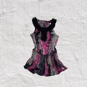 Bisou Bisou Halter Top Women's S Pink Gray Black Abstract Ruffle Blouse Evening